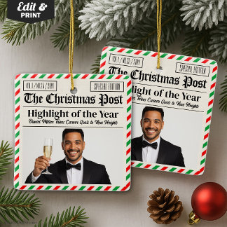 Ornement En Céramique Custom Christmas Celebrate Achievement Newspaper 