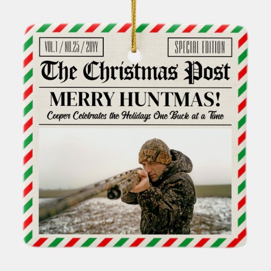 Ornement En Céramique Custom Christmas Hunter Gift Newspaper Outdoorsman (Dos)