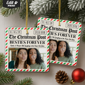 Ornement En Céramique Custom Christmas Newspaper Friend Gift for Besties