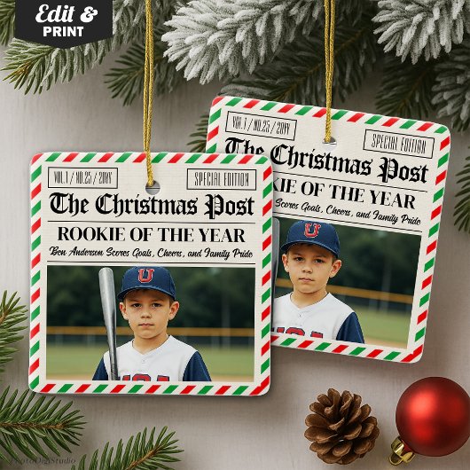 Ornement En Céramique Custom Christmas Newspaper Rookie of the Year