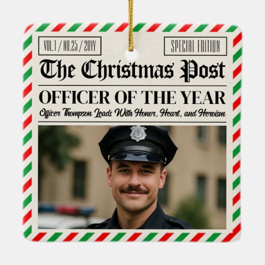 Ornement En Céramique Custom Christmas Police Gift for Officer Newspaper (Dos)