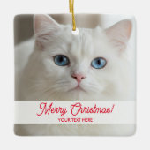 Ornement En Céramique Custom Christmas tree ornament with white cat pic (Devant)
