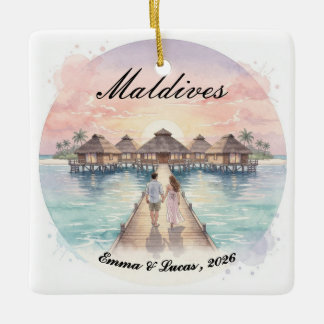 Ornement En Céramique Custom Couple Maldives Honeymoon Keepsake