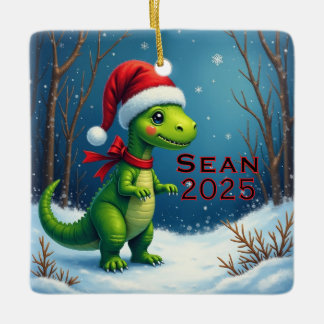 Ornement En Céramique Custom Dinosaur Red Bow