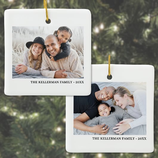 Ornement En Céramique Custom Double Sided Family Two Photo Christmas