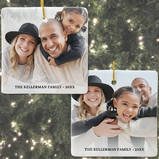 Ornement En Céramique Custom Double Sided Family Two Photo Christmas