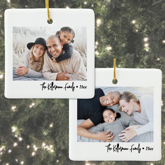 Ornement En Céramique Custom Double Sided Family Two Photo Christmas