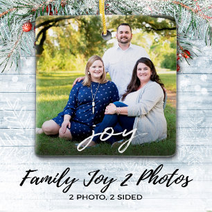 Ornement En Céramique Custom Elegant Joy 2-Sided Family Photo Christmas