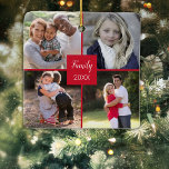 Ornement En Céramique Custom Four Instagram Photo Collage Red Christmas<br><div class="desc">Offrez le cadeau de photos de famille avec ce personnage de quatre photos Instagram collage de Noël ornement. Ajoutez facilement vos propres photos à cet ornement et ajoutez votre propre texte à ce design modèle. Incluse une ligne de texte et une date que vous pouvez personnaliser. Nous avons ajouté le...</div>
