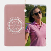 Ornement En Céramique Custom Golf Hole in One Photo Golfer Pink (Dos)