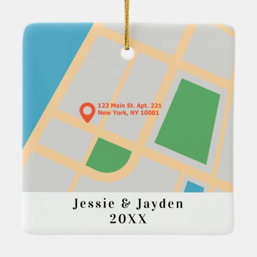 Ornement En Céramique Custom Map Address First Christmas New Apartment (Dos)