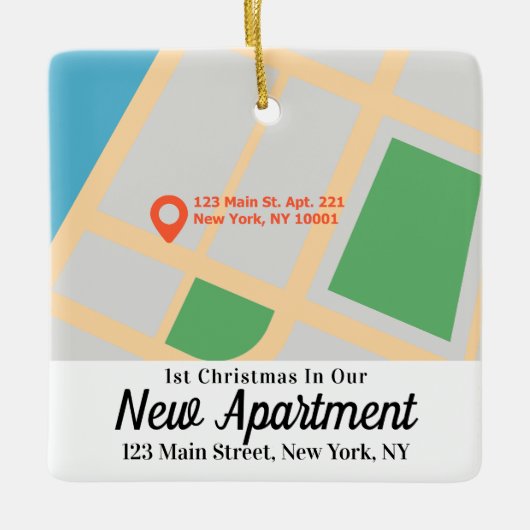 Ornement En Céramique Custom Map Address First Christmas New Apartment (Devant)