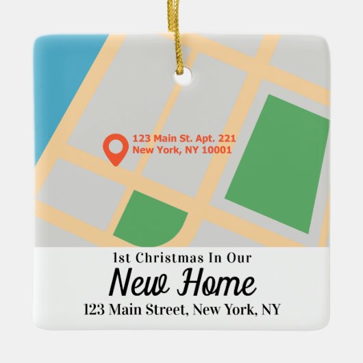 Ornement En Céramique Custom Map Address First Christmas New Home (Devant)