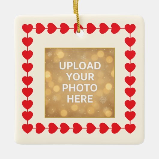 Ornement En Céramique Custom Photo Ornament – Red Heart Frame (Devant)