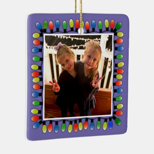Ornement En Céramique Custom Photo with back text Party Lights Purple (Droite)