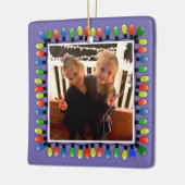 Ornement En Céramique Custom Photo with back text Party Lights Purple (Gauche)