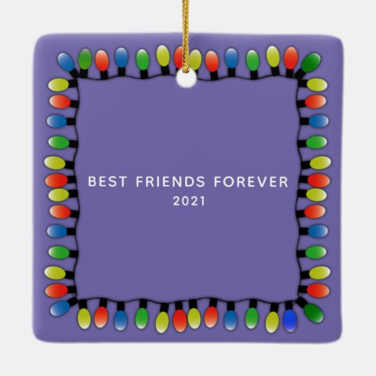 Ornement En Céramique Custom Photo with back text Party Lights Purple (Dos)