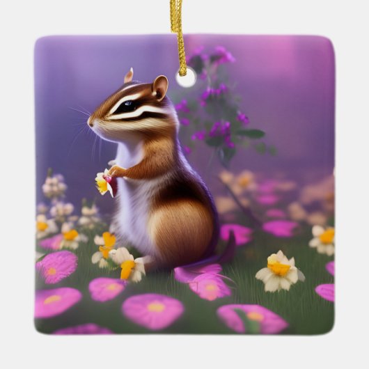 Ornement En Céramique Cute Chipmunk en Fleurs (Devant)