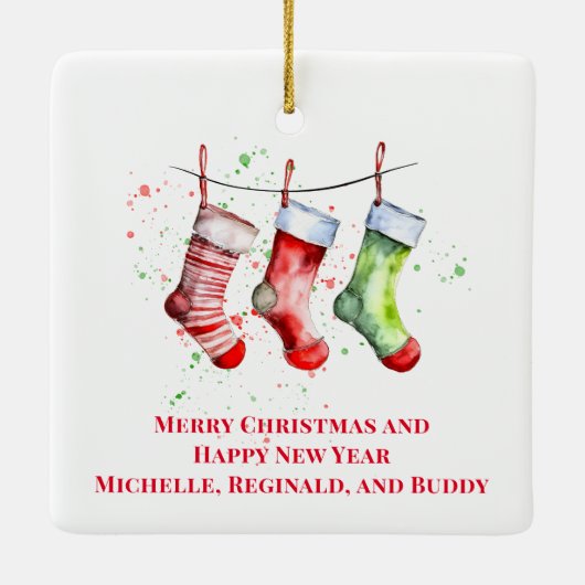 Ornement En Céramique Cute Christmas Stocking Custom Photo (Dos)