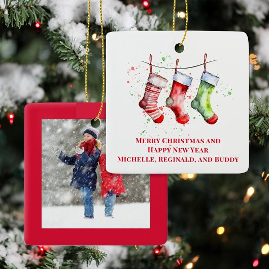 Ornement En Céramique Cute Christmas Stocking Custom Photo