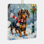 Ornement En Céramique Cute Dachshund Puppy Cozy Winter Scarf Art (Droite)