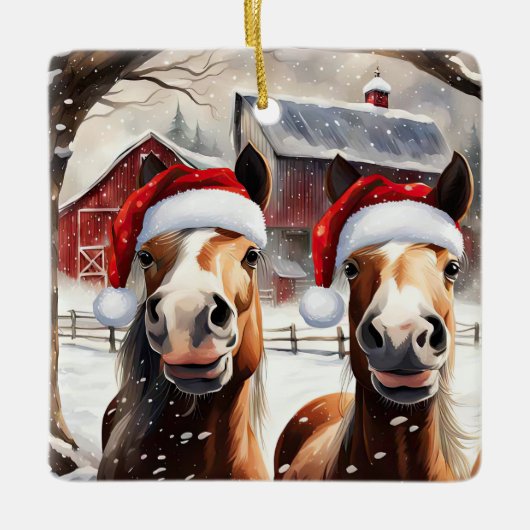 Ornement En Céramique Cute et drôle Chevaux de Noël Barne (Devant)