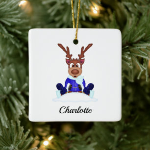 Ornement En Céramique Cute Festif Reindeer de Noël Customisé