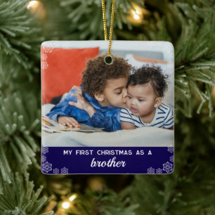Ornement En Céramique Cute Frère Premier Noël Flocon de neige bleu