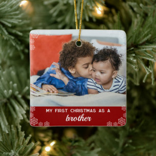 Ornement En Céramique Cute Frère Premier Noël Flocon de neige Rouge
