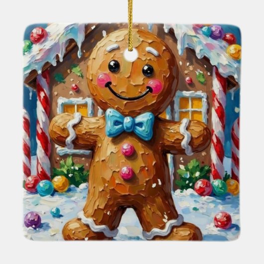 Ornement En Céramique Cute Gingerbread Man Cheerful Christmas Cookie Art (Dos)