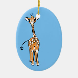 Ornement En Céramique Cute Giraffe dessin animaux safari bleu