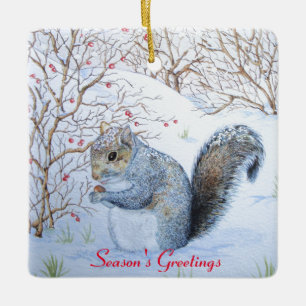Ornement En Céramique cute gray squirrel snow scene wildlife