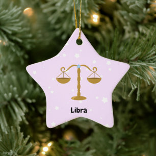 Ornement En Céramique Cute Libra Round Star