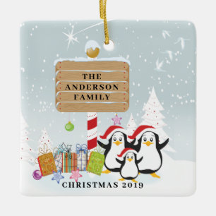 Ornement En Céramique Cute Penguins Family of 3 Christmas Ornament