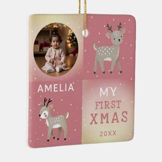 Ornement En Céramique Cute Personalized Baby Photo Reindeer Christmas (Droite)