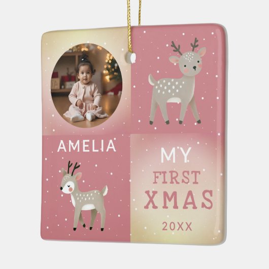 Ornement En Céramique Cute Personalized Baby Photo Reindeer Christmas (Gauche)
