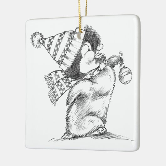 Ornement En Céramique Cute Retro Christmas Penguin with Hat and Scarf (Gauche)