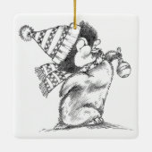 Ornement En Céramique Cute Retro Christmas Penguin with Hat and Scarf (Dos)