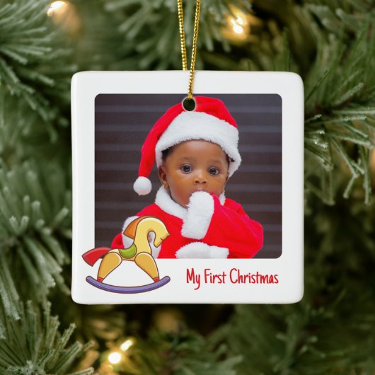 Ornement En Céramique Cute Rocking Horse 2 Photo Mon 1er Noël Baby's (Arbre)