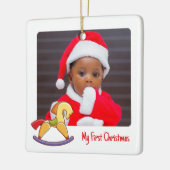 Ornement En Céramique Cute Rocking Horse 2 Photo Mon 1er Noël Baby's (Gauche)