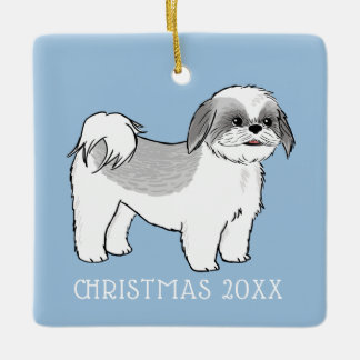 Ornement En Céramique Cute Shih Tzu Gris et Blanc Dessin Personnalisé
