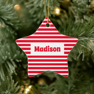 Ornement En Céramique Cute Simple Stripes Rouge et Blanc Nom étoile