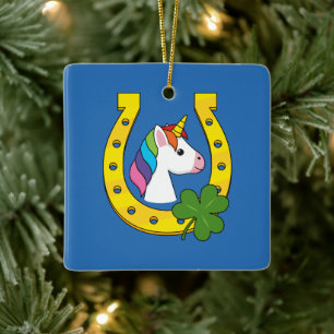 Ornement En Céramique Cute Unicorn le jour de la Saint Patrick