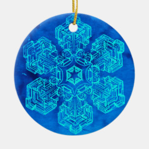 Ornement en céramique Cyanotype Snowflake #1