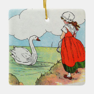 Ornement En Céramique Cygne, Cygne au-dessus de la mer Mère Goose Nurser