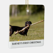 Ornement En Céramique DACHSHING First Christmas Nom de la photo Année (Droite)