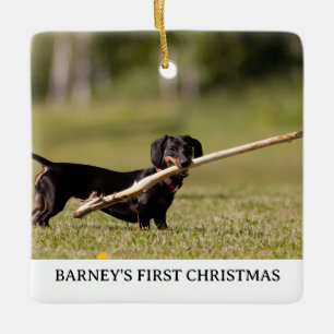 Ornement En Céramique DACHSHING First Christmas Nom de la photo Année