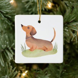 Ornement En Céramique Dachshund Chien Chien Animal Aquarelle