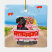 Ornement En Céramique Dachshund Chien Saint-Valentin Coeurs de Camion (Dos)