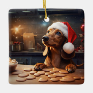 Ornement En Céramique Dachshund Christmas Cookies Festive Festive Holida